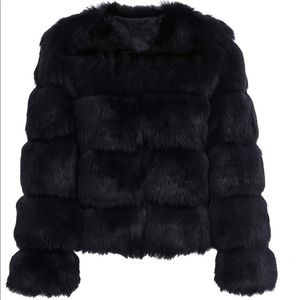 Black Fluffy Faux Fur Short Parka Coat